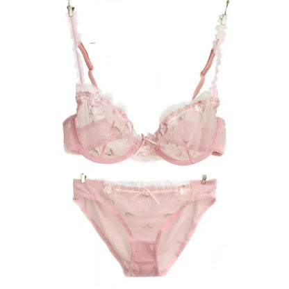 Ultra-thin steel band bra, fashionable plus-size lace lingerie set, transparent comfy bra set, soft material, S-XL all-day wear