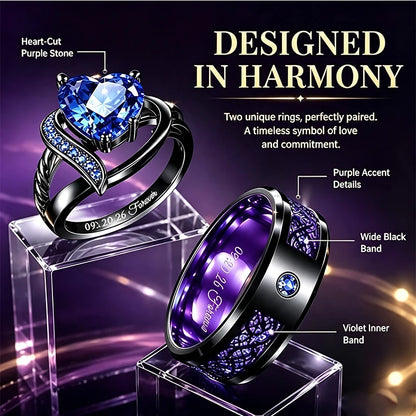 Personalized Couple Rings Set Custom Engraved Heart Cubic Zirconia Engagement  Ring Birthday Gift Wedding Rings Jewelry