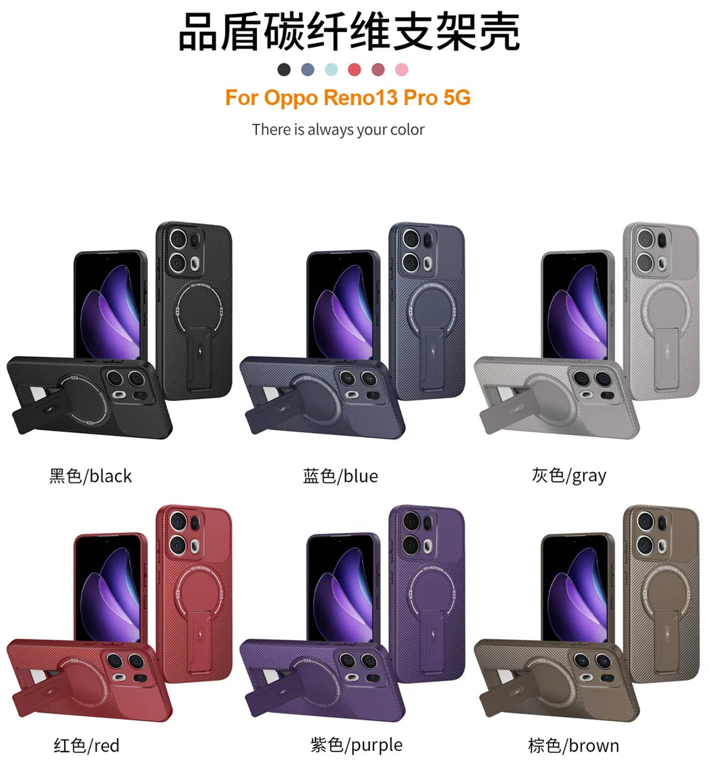 Shockproof Bracket Armor Magnetic Holder Case For OPPO Reno 13 13F Reno13 Pro Reno13F 5G Magsafe Wireless Charge Cover