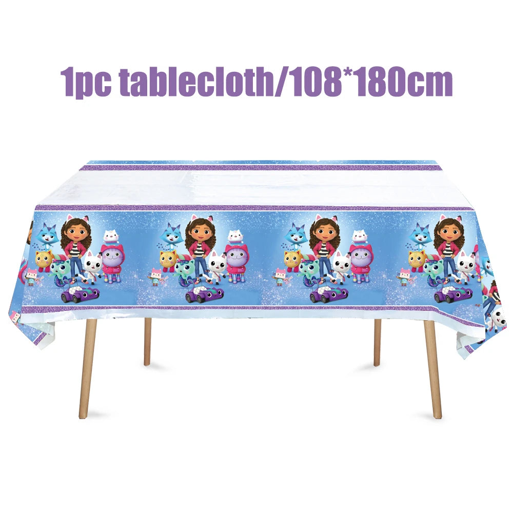 Gabby Dollhouse Birthday Party Supplies Plates Cups Tablecloth Napkins Gabby Cat Birthday Decoration Supply Kit Kids Party Favor