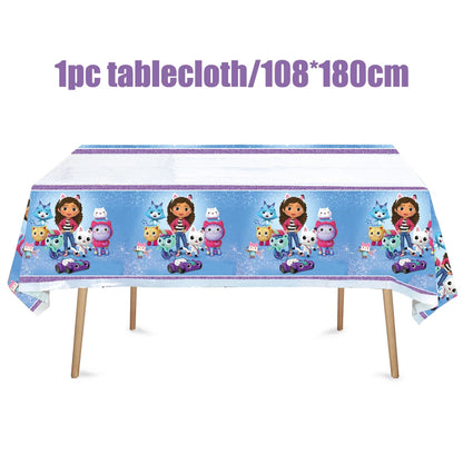 Gabby Dollhouse Birthday Party Supplies Plates Cups Tablecloth Napkins Gabby Cat Birthday Decoration Supply Kit Kids Party Favor