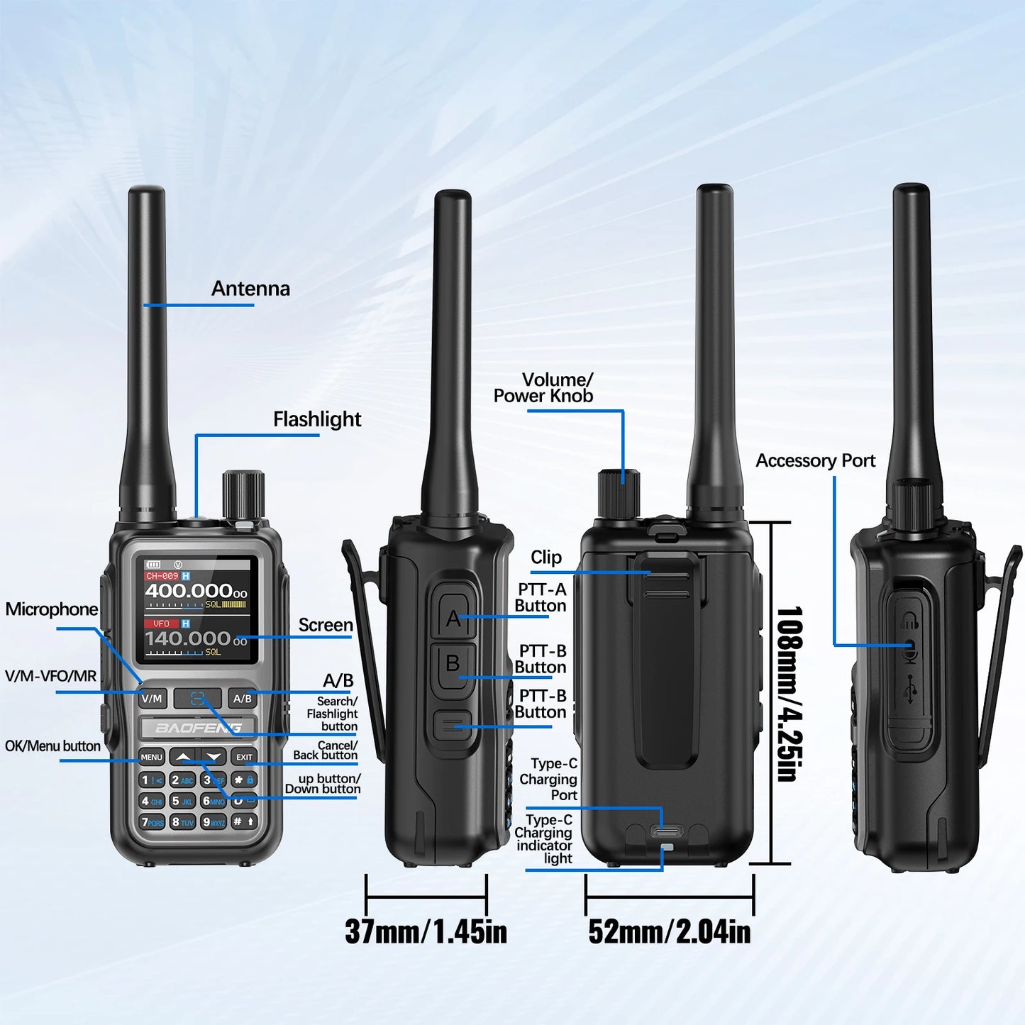 4PACK BAOFENG UV-5R MINI Walkie Talkie Bluetooth Programming Ham Two Way Radio Handheld Long Range Type-C Dual PTT Multi Band