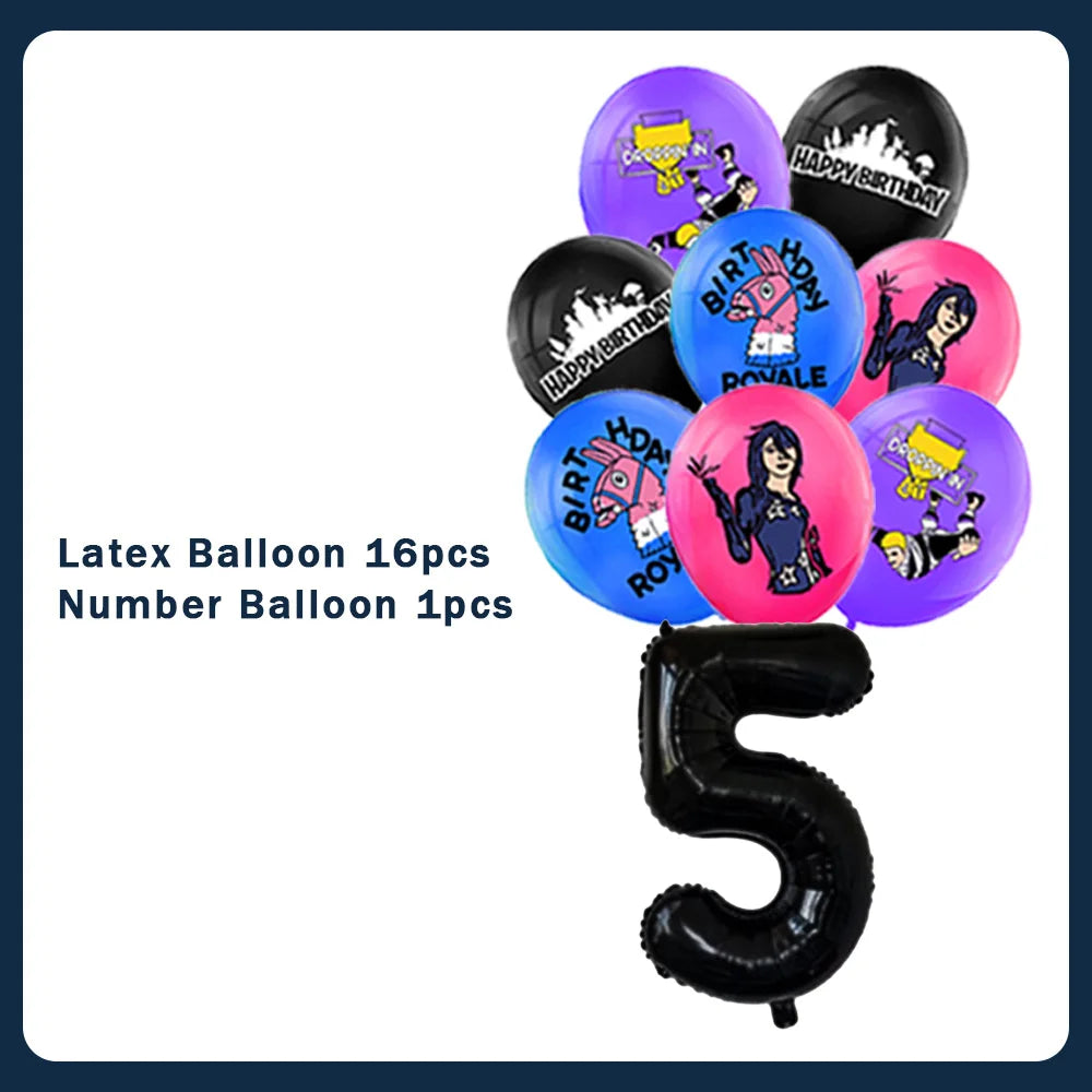 Fortnite Theme Birthday Party Decorations Shooting Game Balloon Cup Plate Tablecloth Banner Baby Shower Kid Favors Supplies Gift