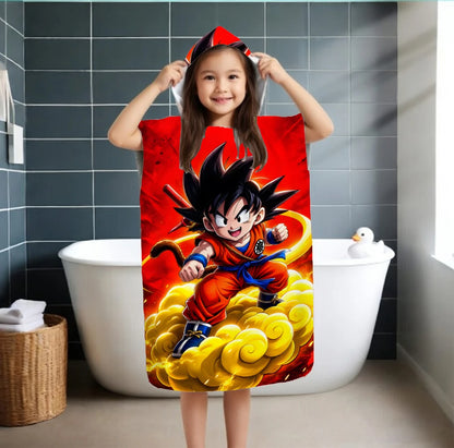 Dragon Ball Z Kid Goku Hooded Bath Towel, Parent-Child Matching Microfiber Quick Dry Absorbent Bathrobe Poncho for Beach Swim