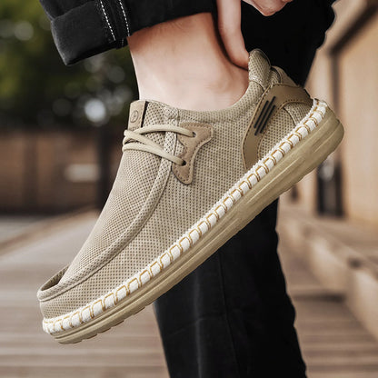 2026 Summer New Men Slip-on Breathable Mesh Shoes, Lazy Casual Hemp Sole Low-top Loafers, Lightweight Anti-slip Fisherman Shoes