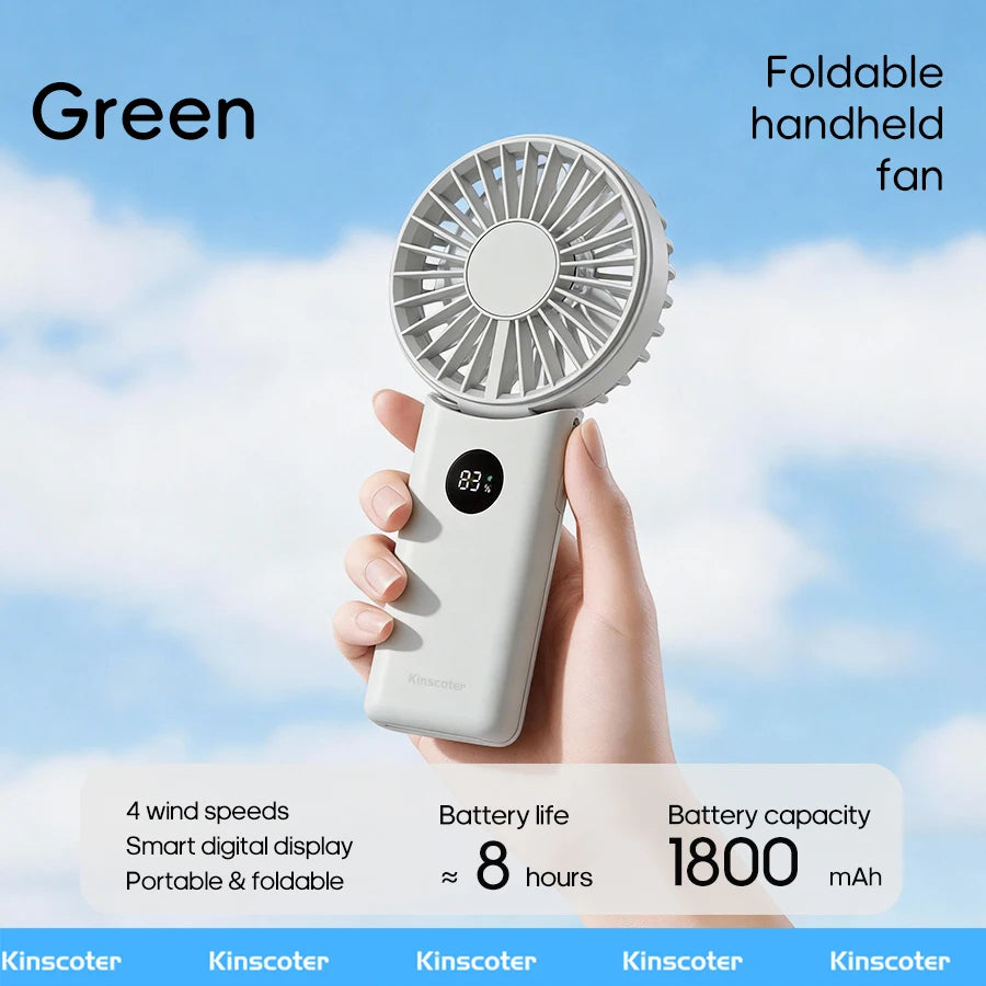 Portable Folding Handheld Fan 1800mAh Desktop Rechargeable Fan 4-speed Wind Angle Adjustable with LED Display for Outdoor Travel