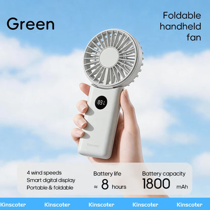 Portable Folding Handheld Fan 1800mAh Desktop Rechargeable Fan 4-speed Wind Angle Adjustable with LED Display for Outdoor Travel