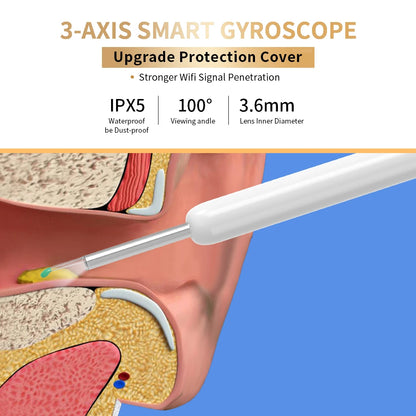 Smart Ear Wax Cleaner with Camera 3.5mm Earpick Otoscope Visual Ear Camera Health Care Ear Cleaner for iPhone, iPad, Android