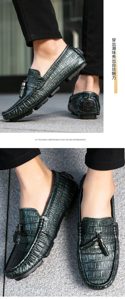 Casual Summer MenLoafers  Shoes Men's Slip-On Anti-Slip Breathable Loafers Shoes Round Toe Flat Heel Rubber Outsole PU Mens