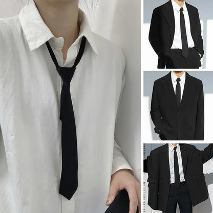 Ties Preppy Style Men Women Black Necktie  Retro Solid Silky Narrow Neck Tie Slim Smooth Wedding Graduation Decoration