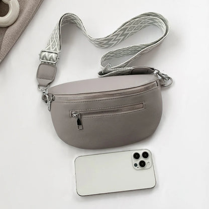 2024 Luxury Designer Women's Chest Bag PU Leather Wide Strap Shoulder Crossbody Bag Female Fashion Fanny Pack Banana Waist Bag