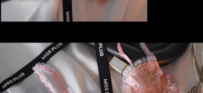 French Embroidered Lace Sheer Bra Set Women, Thin No Sponge Cups, Anti-Slip Support, Large Breasts Small Soft Comfort Wear S-xl