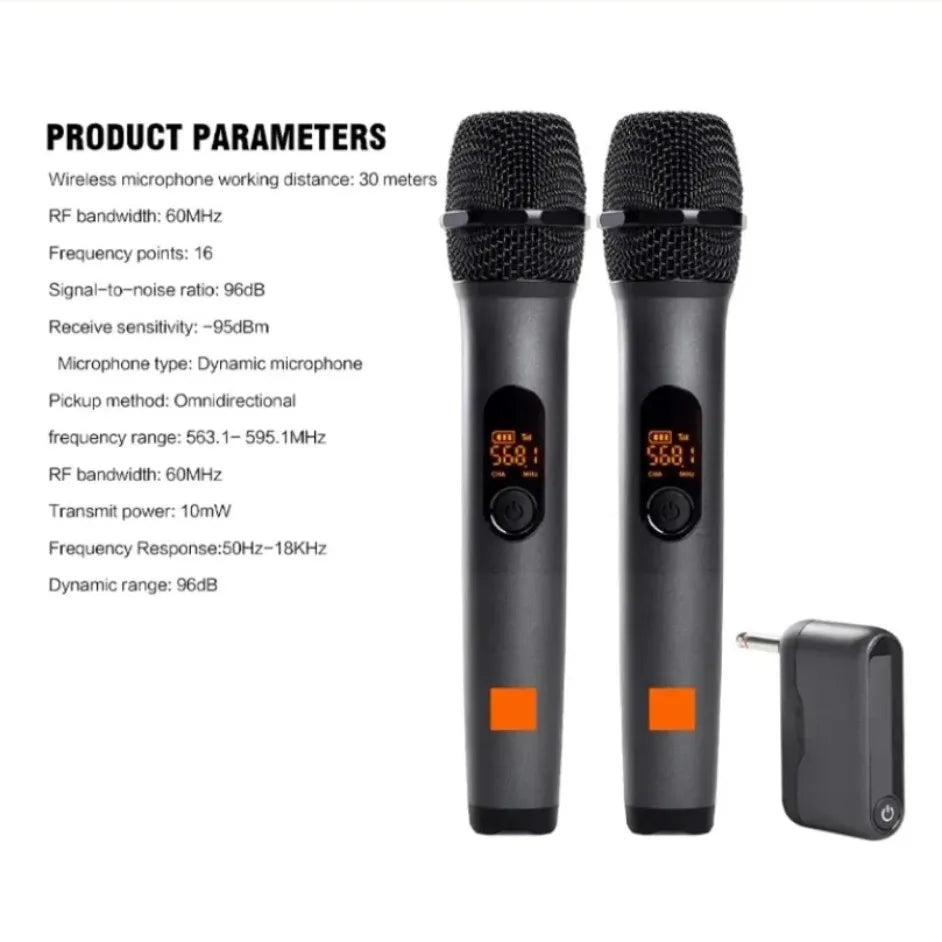 Professional 2 Channel For JBL PartyBox DJ UHF digital Wireless Handheld Microphone System with rechargeable TWO microphone