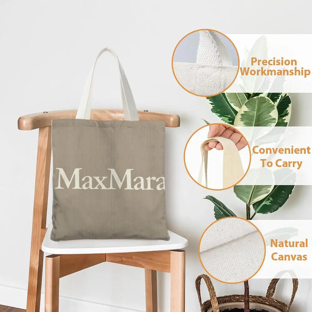 M-Max MaraS Brand Storage Bags Canvas Tote Bag Double-Sided Print Lightweight Shoulder Shopping Handbag for Daily Use
