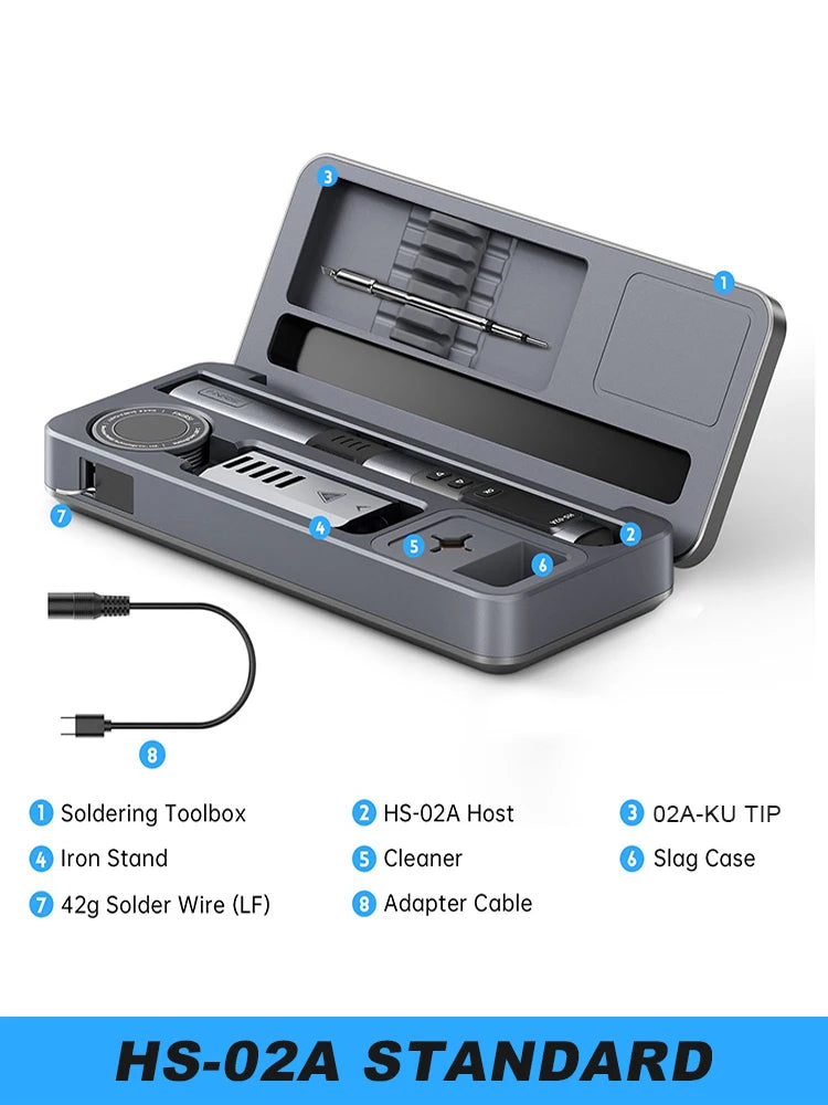 FNIRSI HS-02 Electric Soldering Iron PD100W Power Adjustable 100-450 ℃ Temperature Rapid Heating Repair Portable Toolbox Kit