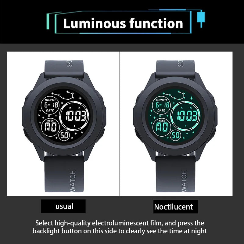 YIKAZE Men Sport LED Watches Top Brand Men Digital Clock Multi-Functional Rubber Man Fitnes Athlete Timekeeping Electronic Watch