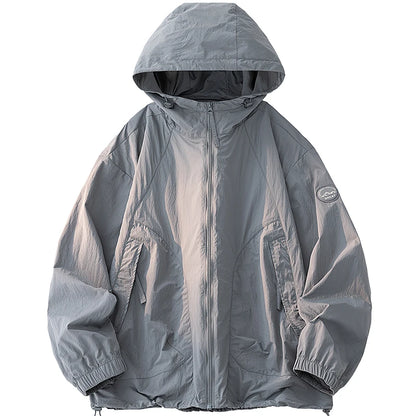Summer Men's Hooded Sunscreen Jacket UPF50+ Ultra Thin Zipper Pocket Windbreaker Elastic Cuffs Outdoor Hiking Fishing Skin Coats