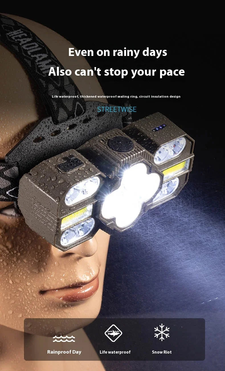 Outdoor Lighting Strong Bald Headlight 12 LED Super Bright Spotted Portable Headlight Outdoor Camping Maintenance Light
