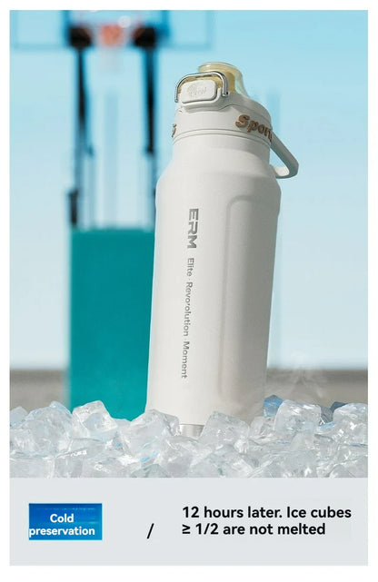1L Stainless Steel Thermos Bottle, Iced & Heat Insulated Cup, Hiking Cycling Fitness Vacuum Flask with Handle
