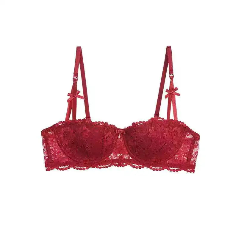 French Lace Half-Cup Bra Ultra-Thin Compact Small Bras  Kawaii Lingerie Sexy Push Up Japanese Style Minimalist Design for Women