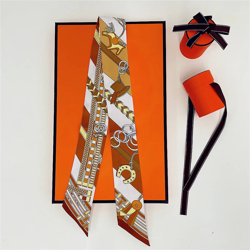 Summer New Animal Design Elephant Female Decoration Twill Silk Scarf Long Ribbon Binding Bag Silk Ribbon Hair Belt Small Scarf