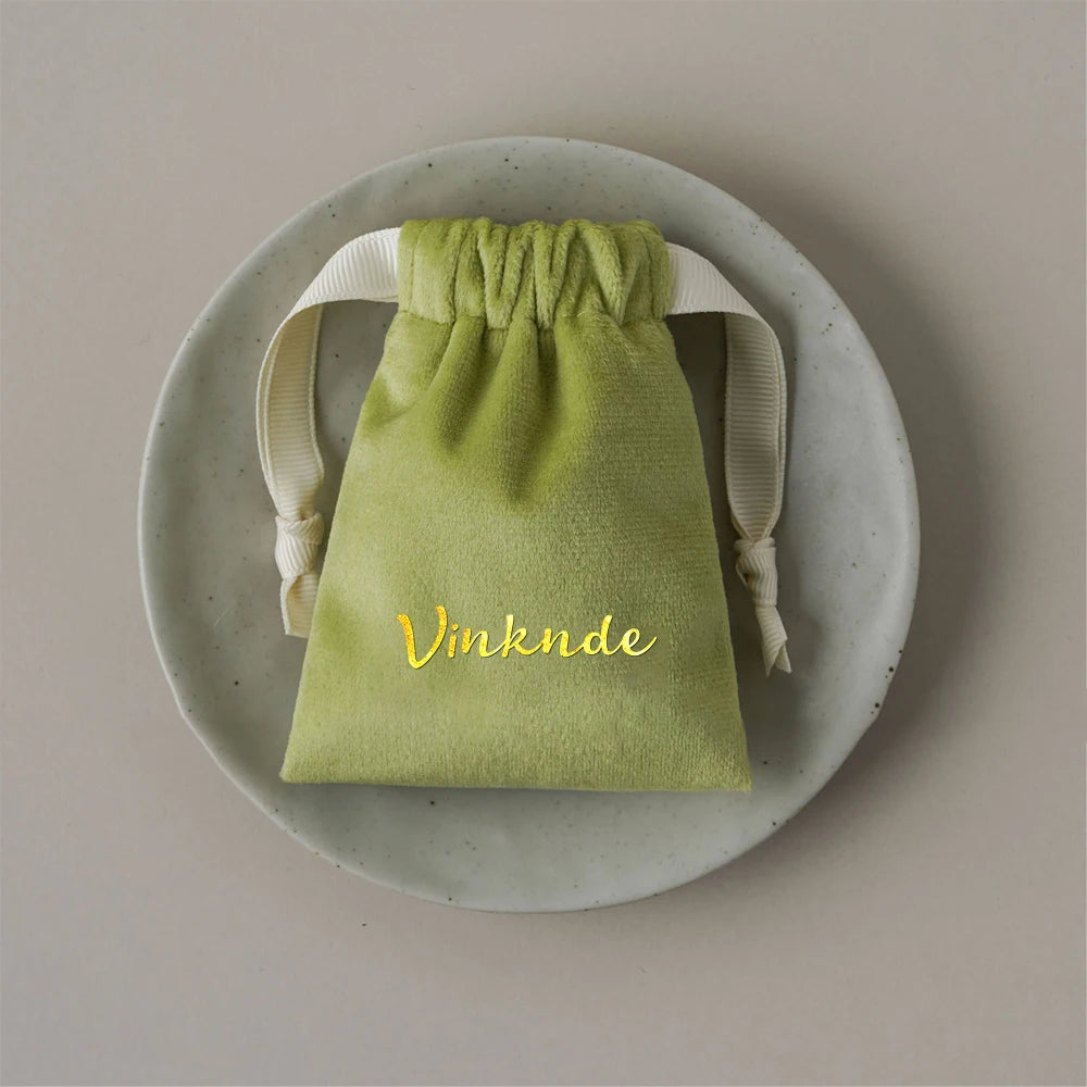 100pcs Custom Logo Jewelery Velvet Drawstring Bag Soft Champagne Velvet Suede Pouches Packaging for Wedding Party Gift Organizer