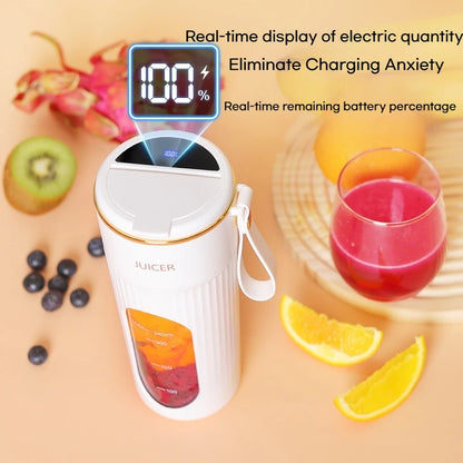 Upgraded Wireless Juicer with 14-Blade 304 Stainless Steel Blades, Smart Battery Display, Portable Juicing Cup