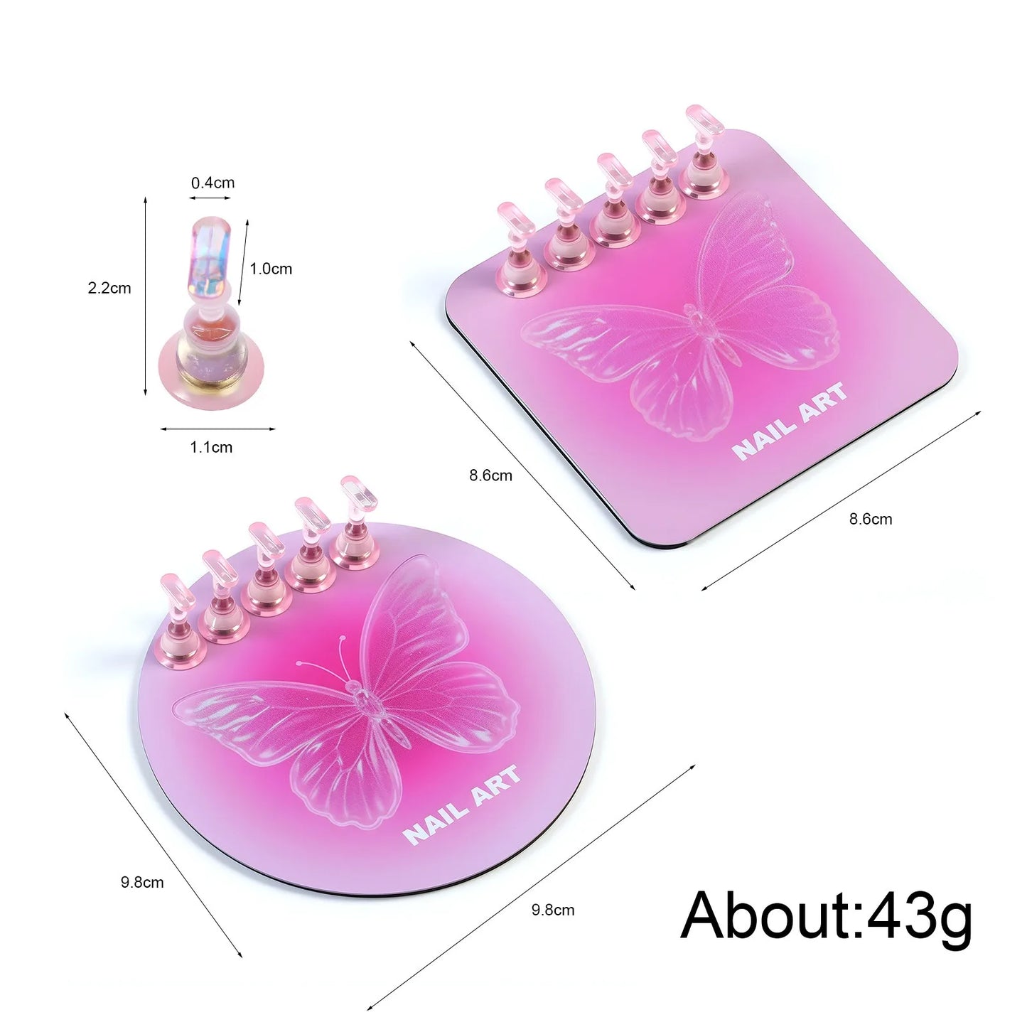 Pink Butterfly Nail Holder 6Pcs/Set False Nail Tip Practice Stand Aurora Base Full Magnetic Holder Tray Nail Art Salon Practice