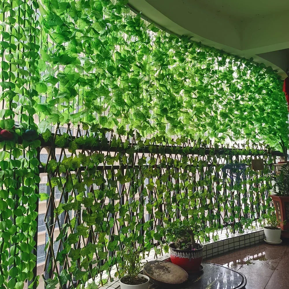 Artificial Green Ivy Leaf Rattan Creeper Leaves Vine Hanging Garland DIY Fake Flowers Plants for Garden Wedding Party Home Decor