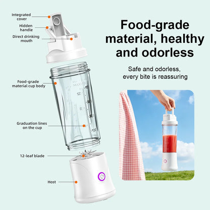 Portable Electric Juice Cup 15oz/450ml 12-Blade USB-C Mini Smoothie Blender Maker