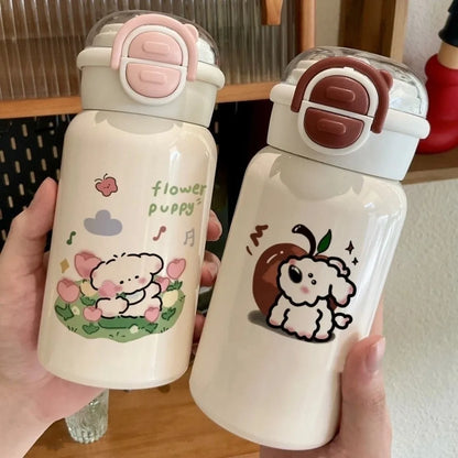 Cute 500ml Double Drinking Water Cup Cartoon Large Capacity Water Bottle with Straw Leak Proof Iced Coffee Cup Gym