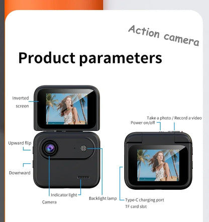 Y360 Action Camera With Flip Screen 4K Ultra HD Recording VLOG-Ready Image Stabilization Wide-Angle Lens Cycling Camera