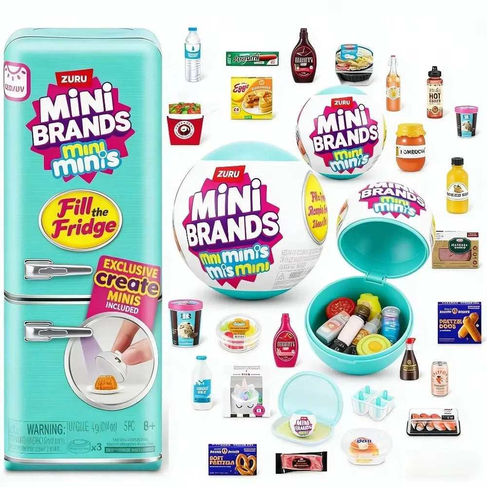 Zuru Mini Brands Fridge Blind Box: 5 Mystery Toys! Miniature Grocery Collectibles for Dollhouse & Kids' Play. My Melody