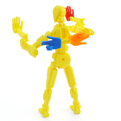 3D Printed Multi-Joint Movable Action Figure Yellow Humanoid Toy with Replaceable Hands Stress Relief Desktop Decor