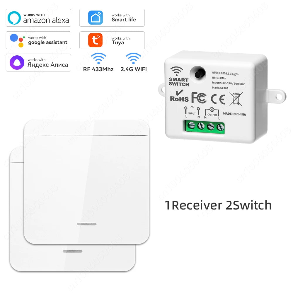 Tuya WiFi Smart Switch RF 433Mhz Wireless Switch 86 Wall Panel Mini Relay Module Smart Home Gadgets Voice for Alice Alexa Google