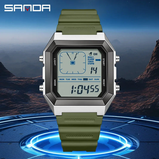 SANDA 6307 Casual Men's LED Electronic Watch Waterproof Sports Alarm Clock Multi functional Student Fashion Electronic Watch
