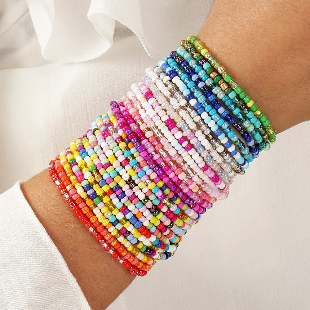 10/15/20/30/40pcs Colorful Rice Beads Bracelet Set For Women Candy Color Summer Vacation Beach Charm Jewelry Gift For Girls