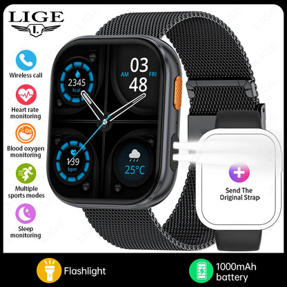 LIGE AMOLED Smart Watch Men 2.04 Screen Bluetooth Call Health Monitor IP68 Waterproof Sport Women Smartwatch New For Android IOS