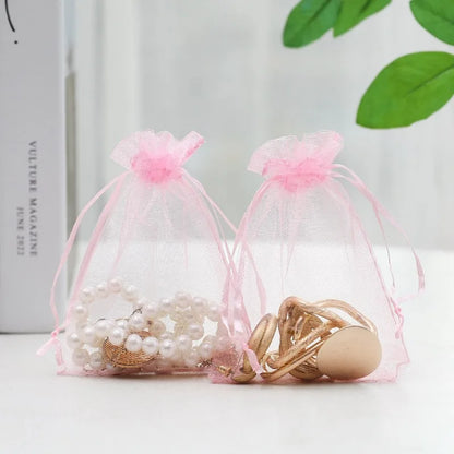 100/10pcs Multi-size Organza Bags Transparent Mesh Jewelry Candy Pouches Wedding Party Baby Shower Gift Drawstring Packaging Bag