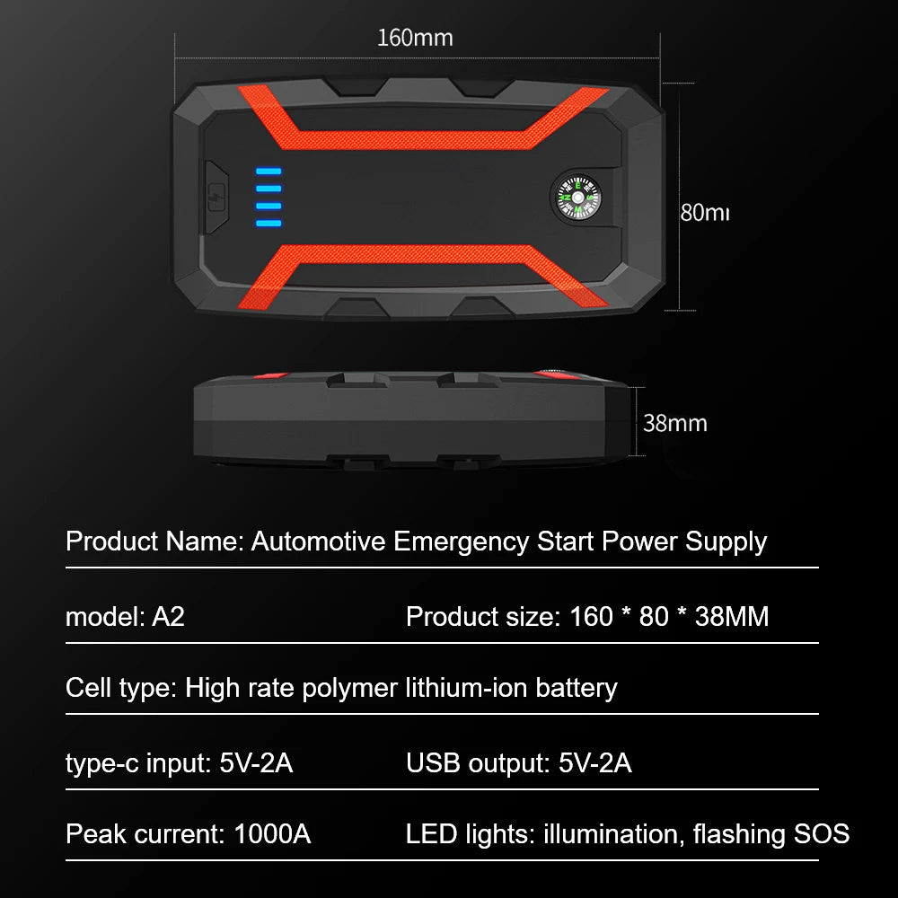 22200mWh Akumulator Rozruchowy Samochodowy Jump Starter 1000A 12V Samochody Benzynowe i Diesel Przenośna Awaryjna Ładowarka do Aktywności na Zewnątrz