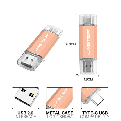 TYPE-C USB Flash Drive 128GB OTG Pen Drive 64GB Creative Business Gifts Memory Stick 32GB Golden Pink Pendrive Blue Red U Disk