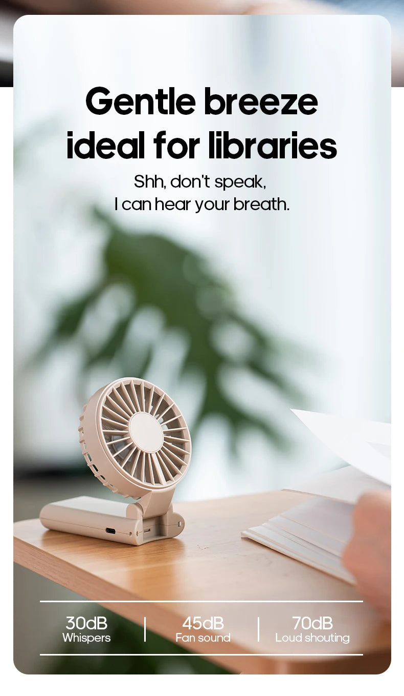 Portable Folding Handheld Fan 1800mAh Desktop Rechargeable Fan 4-speed Wind Angle Adjustable with LED Display for Outdoor Travel