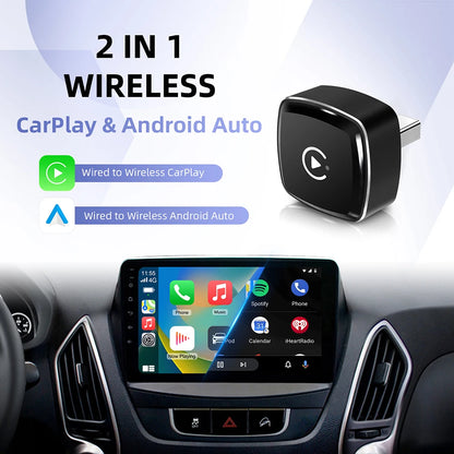 Mini 2in1 Wireless CarPlay Adapter Wireless Android Auto AI Smart Box Intelligent Systems for Wired CarPlay Car