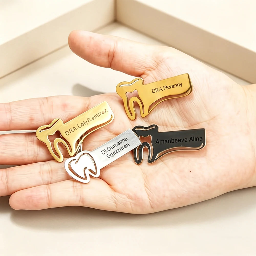 Customized Stainless Steel Dentist Brooch Personalized and Simple Laser Engraved Dentist Exclusive Nameplate Suitable for Daily