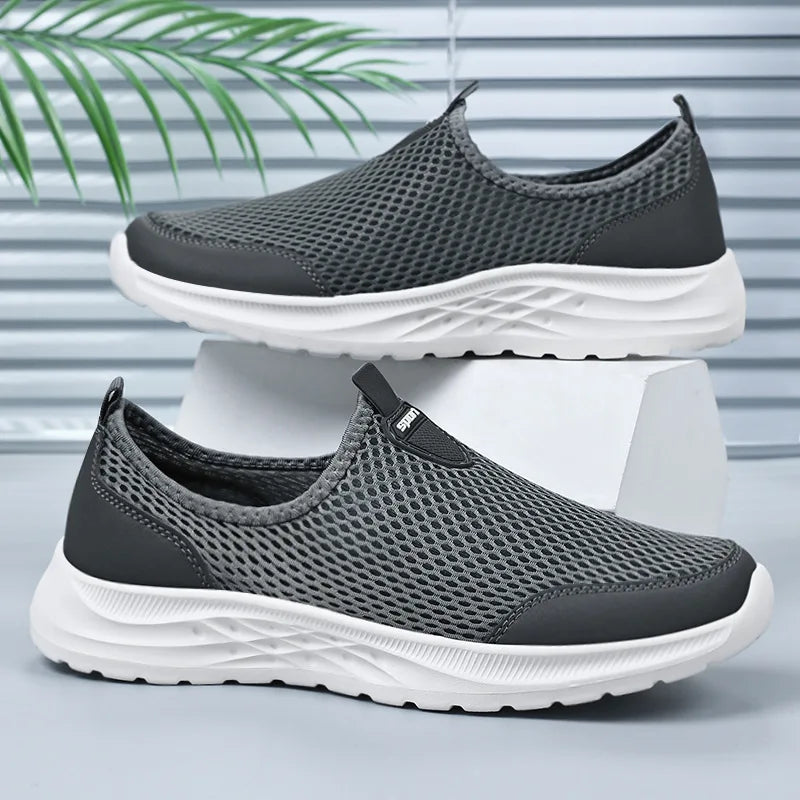 Men's Summer New Mesh Breathable Anti-Odor Slip-On Casual Shoes Lightweight Comfort Dad Walking Flats Soft Sole Outdoor Loafers