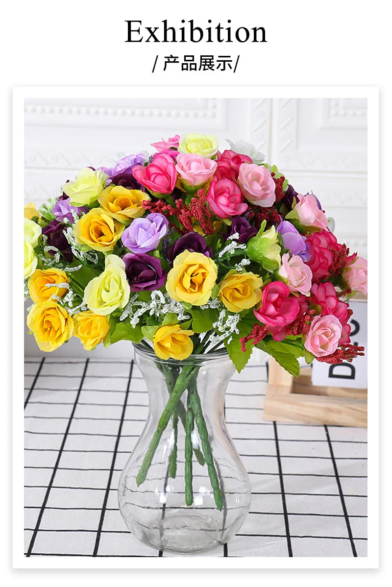 Simulated Rose Bouquet Home Decoration Small Rose Camellia Wedding Decoration Artificial Flowers Garden Decoration