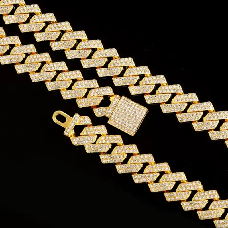 Men's Hip Hop Trendy Fashion Large Dial Diamond Inlaid Cuban Chain Watch Set