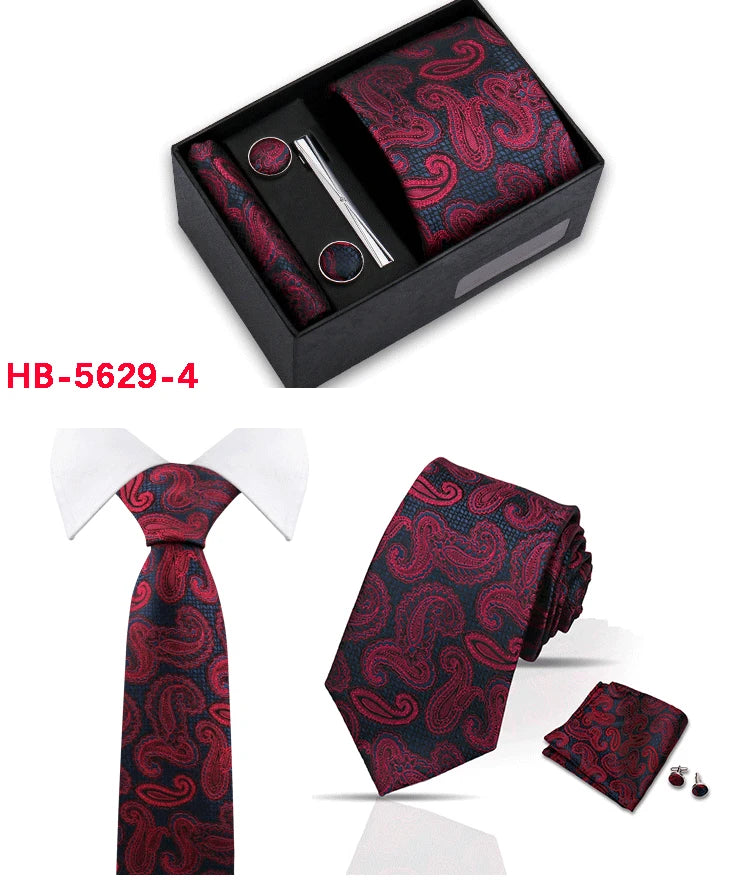 Classic Mens Tie Set Paisley Hanky Cufflinks In Gift Box Jacquard Woven Neckties Set For Men Formal Wedding Fashion Accessories