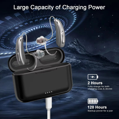 16 Channel Bluetooth Hearing Aids Rechargeable Digital BTE Hearing Aid for Seniors Adults with Noise Cancelling Feature