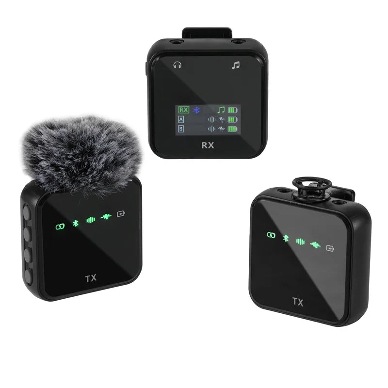 Wireless Lavalier Microphone System Bluetooth Audio Video Voice Recording Mic for iPhone Android Mobile Phone Interview Camera